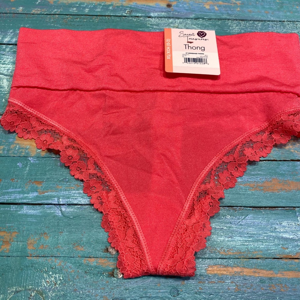 Secret Treasures Red Wideband Lace Trim Thong Underwear XS 0-2